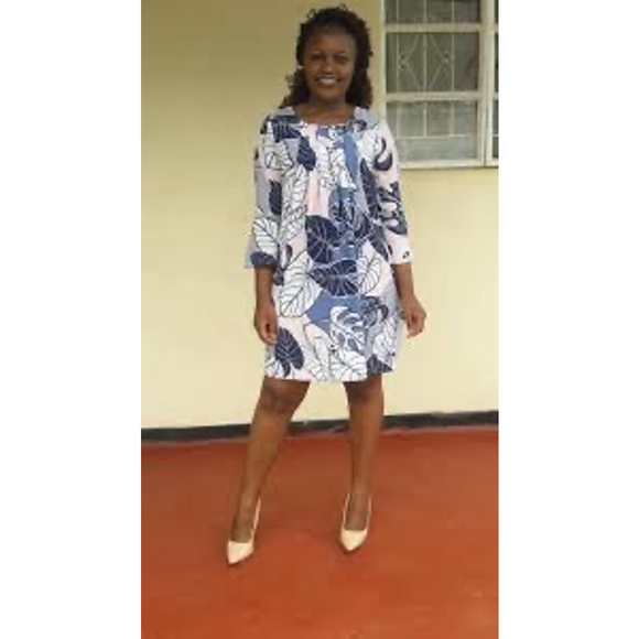 Women's Eva Mendes New York & Company Blue Pink Leaf Print Mini Dress XS - Picture 2 of 15